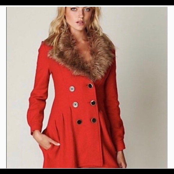 Free People Jackets & Blazers - Free People Red Faux Fur Jacket 6